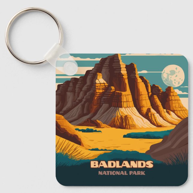 Badlands National Park Mountains Retro Keychain (Front)