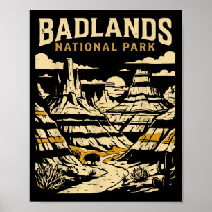 Badlands national park vintage retro adventure poster