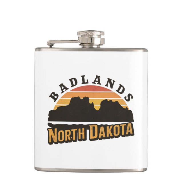 Badlands North Dakota Retro Hip Flask (Front)