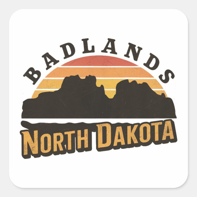 Badlands North Dakota Retro Square Sticker (Front)