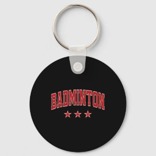 Badminton All Red Stars Clic Retro Varsity Text Keychain
