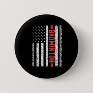 Badminton American Flag 4th Of July Badminton Play 2 Inch Round Button