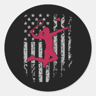 Badminton American Flag Patriotic High School Spor Classic Round Sticker
