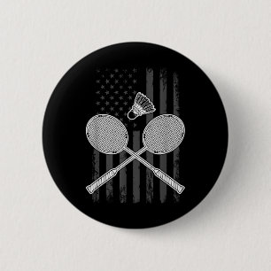 Badminton And Shuttle American Flag  2 Inch Round Button