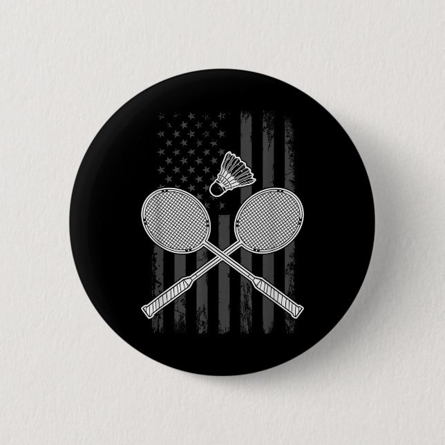 Badminton And Shuttle American Flag  2 Inch Round Button (Front)