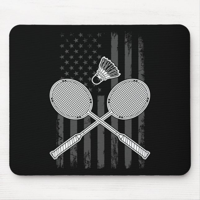 Badminton And Shuttle American Flag  Mouse Pad (Front)