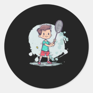 Badminton Boy Comic Shuttle Player Classic Round Sticker