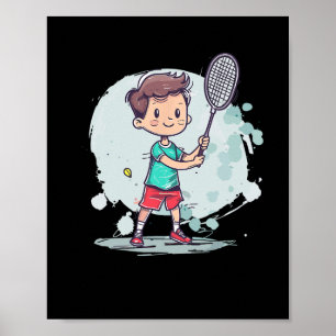 Badminton Boy Comic Shuttle Player Poster