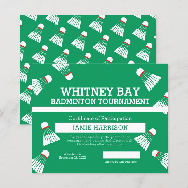 Badminton competition custom green white court  (Front/Back)