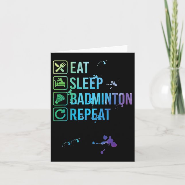 Badminton Eat Sleep Repeat Watercolor Gift  Card (Front)