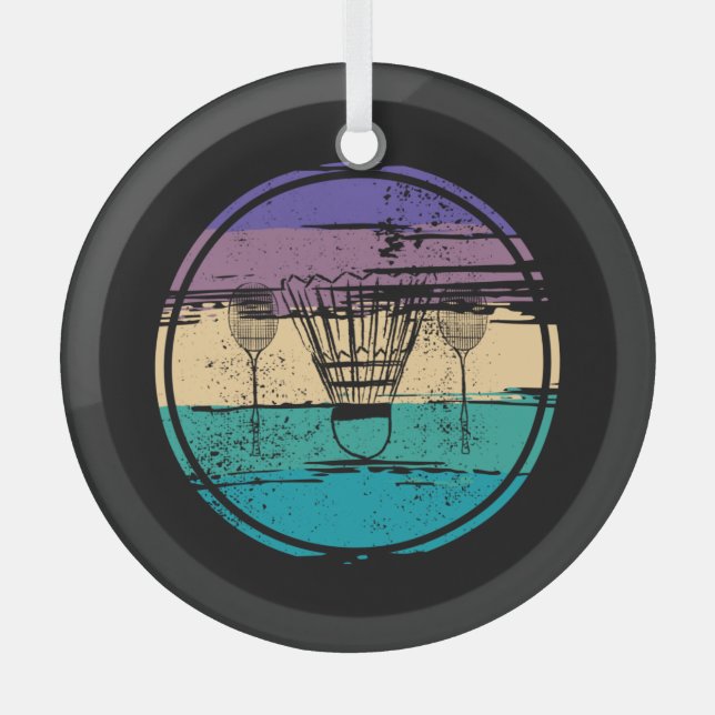 Badminton Equipment Design Glass Ornament (Front)