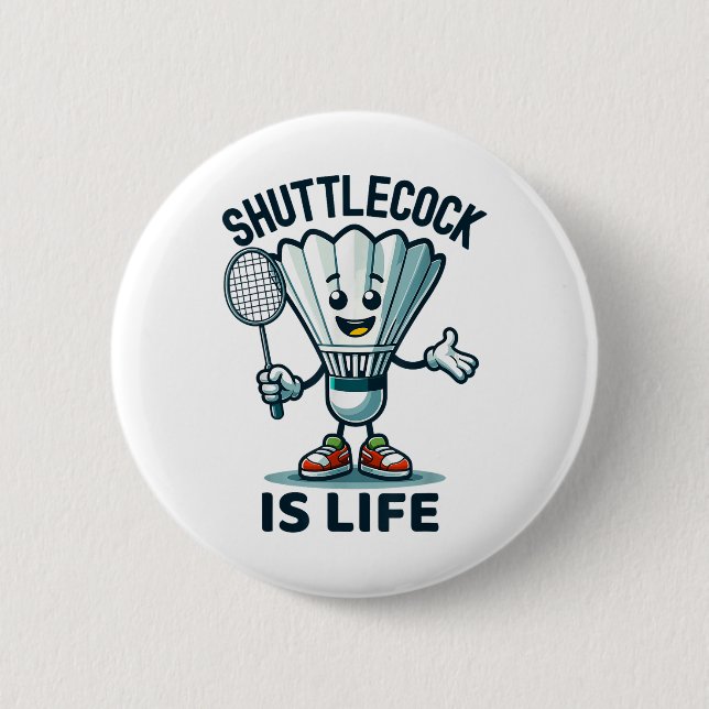 Badminton Forever Cartoon Shuttle And Racket Graph 2 Inch Round Button (Front)