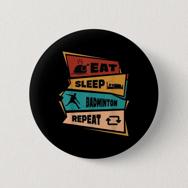 Badminton Game Repeat Shuttle Retro Badminton Play 2 Inch Round Button (Front)