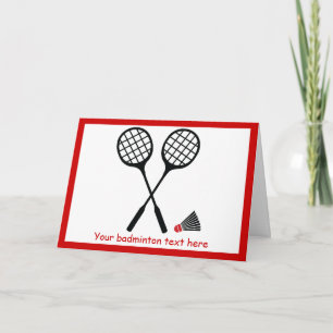 Badminton gifts, racquet and shuttlecock custom card