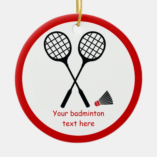 Badminton gifts, racquet and shuttlecock custom ceramic ornament (Front)