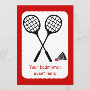 Badminton gifts, racquet and shuttlecock custom invitation