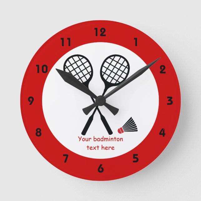 Badminton gifts, racquet and shuttlecock custom round clock (Front)