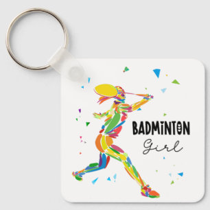 Badminton Girl Abstract Colourful Sports Player Keychain