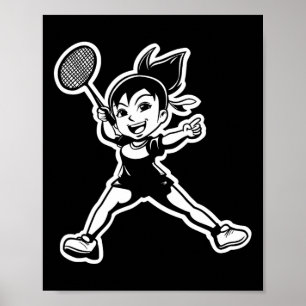 Badminton Girl Comic Shuttle Player Poster