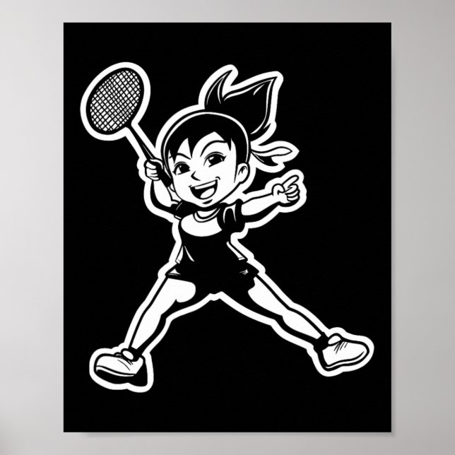 Badminton Girl Comic Shuttle Player  Poster (Front)