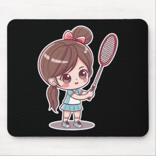 Badminton Girl Comic Style Shuttle Game For Girls  Mouse Pad