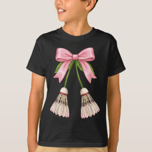 Badminton Girls Women Coquette Pink Bow Badminton T-Shirt