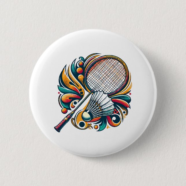Badminton Graphic 2 Inch Round Button (Front)