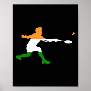Badminton Indian Flag Racquet Shuttle Men Player  Poster