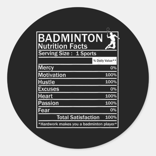 Badminton Ingredients Label Funny  (Front)