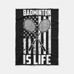 Badminton Is Life - Vintage Usa American Flag Fleece Blanket