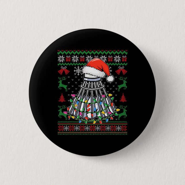 Badminton Lover Christmas Shuttle Santa Hat Funny  2 Inch Round Button (Front)