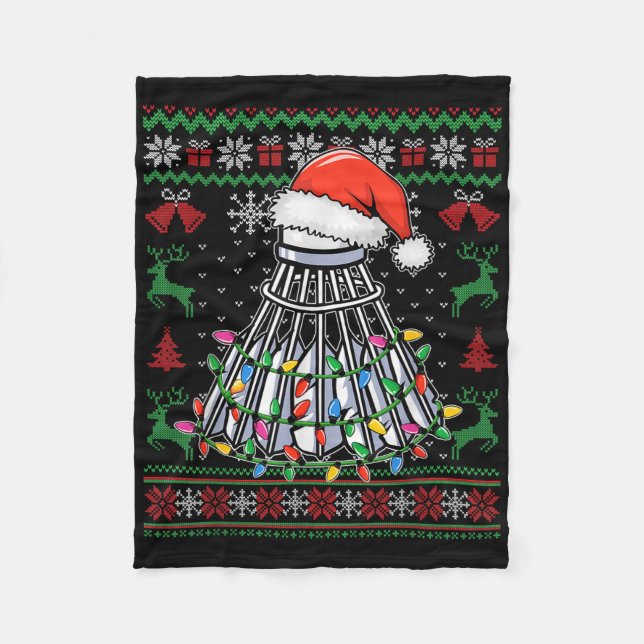 Badminton Lover Christmas Shuttle Santa Hat Funny  Fleece Blanket (Front)