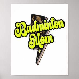 Badminton Mom Leopard Bolt Thunder Vintage Sports  Poster