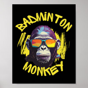 Badminton Monkey With Racquet Shuttle Jungle Sport Poster