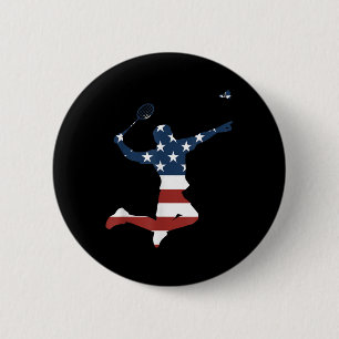 Badminton Player American Flag Apparel Badminton P 2 Inch Round Button