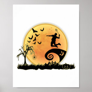 Badminton Player And Moon Silhouette Halloween Cos Poster