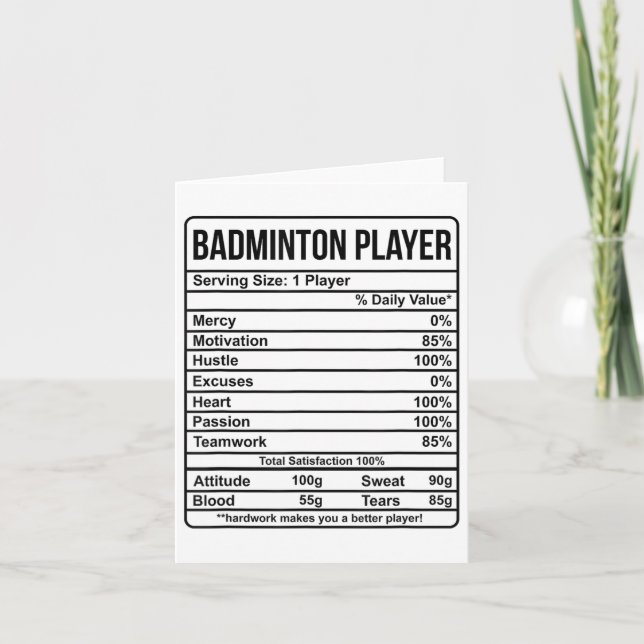 Badminton Player Information And Nutritional Facts Card (Front)