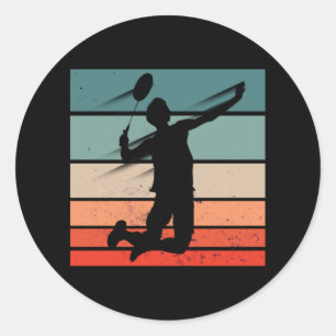 Badminton Player Jump Smash Classic Round Sticker