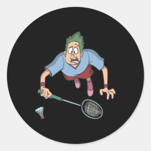 Badminton Player Jumping Classic Round Sticker