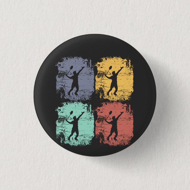 Badminton Player Retro 1 Inch Round Button (Front)