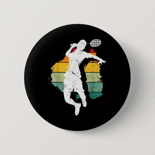 Badminton Player Retro Badminton Team Shuttle Play 2 Inch Round Button (Front)