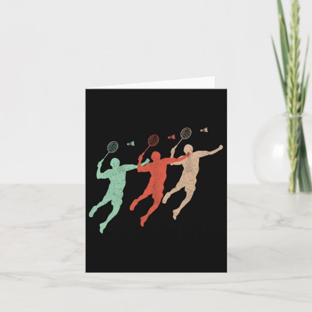 Badminton Player Retro Smash Shuttle Vintage Badmi Card (Front)