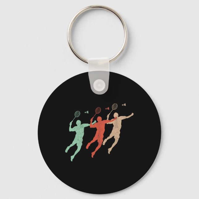 Badminton Player Retro Smash Shuttle Vintage Badmi Keychain (Front)