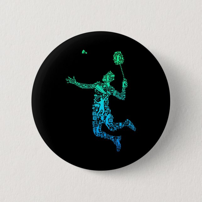 Badminton Player Shuttle Boys Men Youth  2 Inch Round Button (Front)