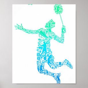 Badminton Player Shuttle Boys Men Youth Poster