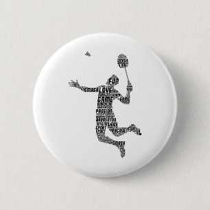 Badminton Player Shuttle Boys Youth Men 2 Inch Round Button
