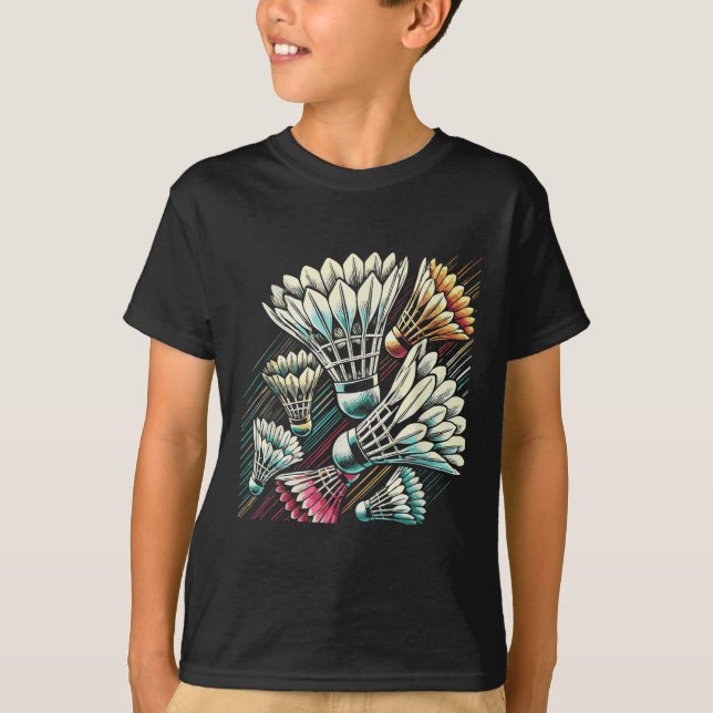 Badminton Player Shuttle Vibrant Design  T-Shirt (Front)