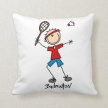 Badminton Player T-shirts and Gifts Throw Pillow<br><div class="desc">Badminton Player T-shirts,  mugs,  keepsakes,  cards,  stickers,  pillows,  journals,  magnets,  keychains,  and other badminton apparel and gifts with a stick figure badminton player with racquet and shuttlecock.</div>