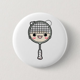 Badminton Racket Cartoon Face Shuttle Player  2 Inch Round Button