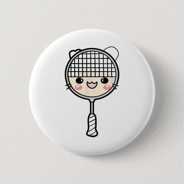 Badminton Racket Cartoon Face Shuttle Player  2 Inch Round Button (Front)